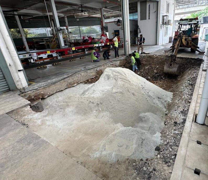 Floor excavation and drainage works inside the Kochri Logistics warehouse